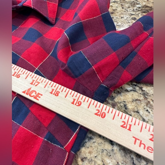 Splendid Women’s Red/Blue Long Sleeve Plaid w/Split Tail & Gold Triming - Size M - Picture 10 of 11